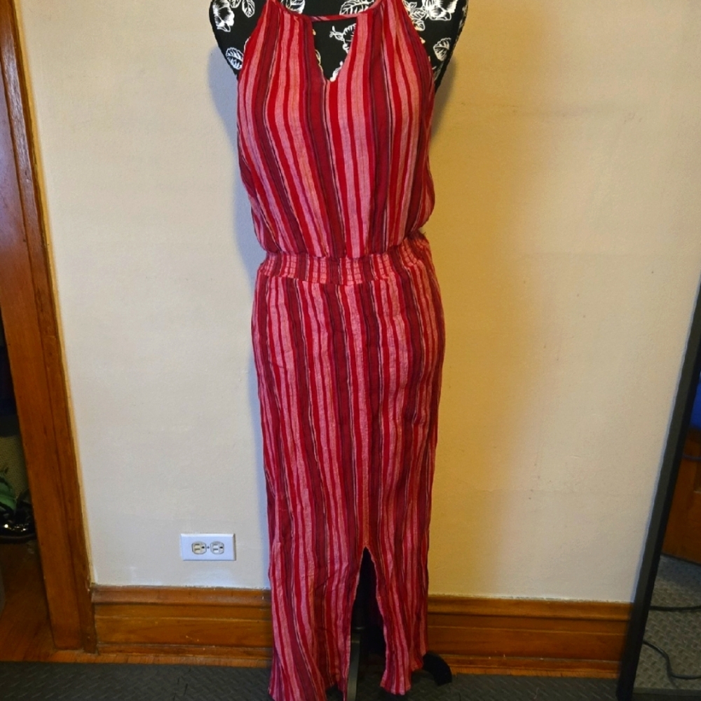 Womens Large Red and Pink Striped Maxi Dress